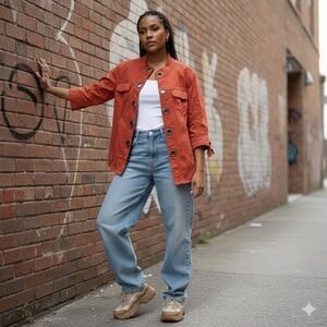 AMI Clubwear Orange Eyelet Utility Jacket 3/4 Sleeve‎ Women's Size 1X